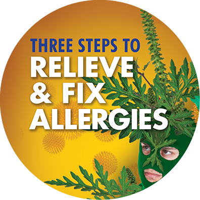 Relieve & Fix Allergies Resource in a circle format.